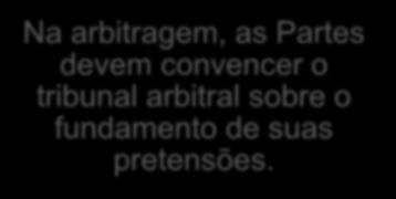 Na arbitragem, as Partes devem convencer o tribunal arbitral sobre o fundamento de