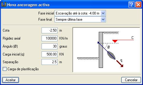 19 Prima em Elementos de apoio > Nova ancoragem activa e coloque os dados de