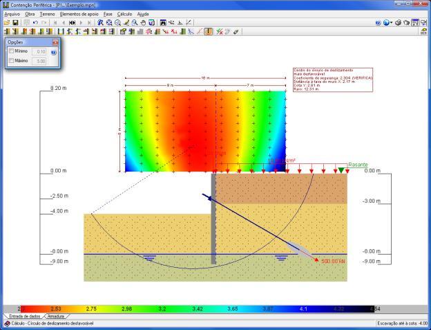 deslizamento desfavorável, desta forma visualizará o mapa de isovalores do