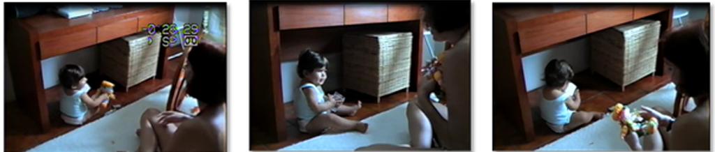 Mãe Aaa: (pega a boneca) Num é neném Figura 1 V. e a caixinha Quadro 2 Transcrição Criança Aaa: (com a boneca em mãos, perto ao peito.