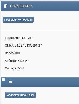 11. Após concluir o cadastro do fornecedor aparecerá a tela com as informações do fornecedor.