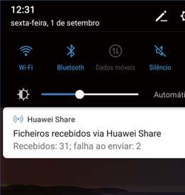 Funcionalidades emocionantes Dicas Transfira ficheiros através do Huawei Share Pode utilizar o Huawei Share para transferir rapidamente