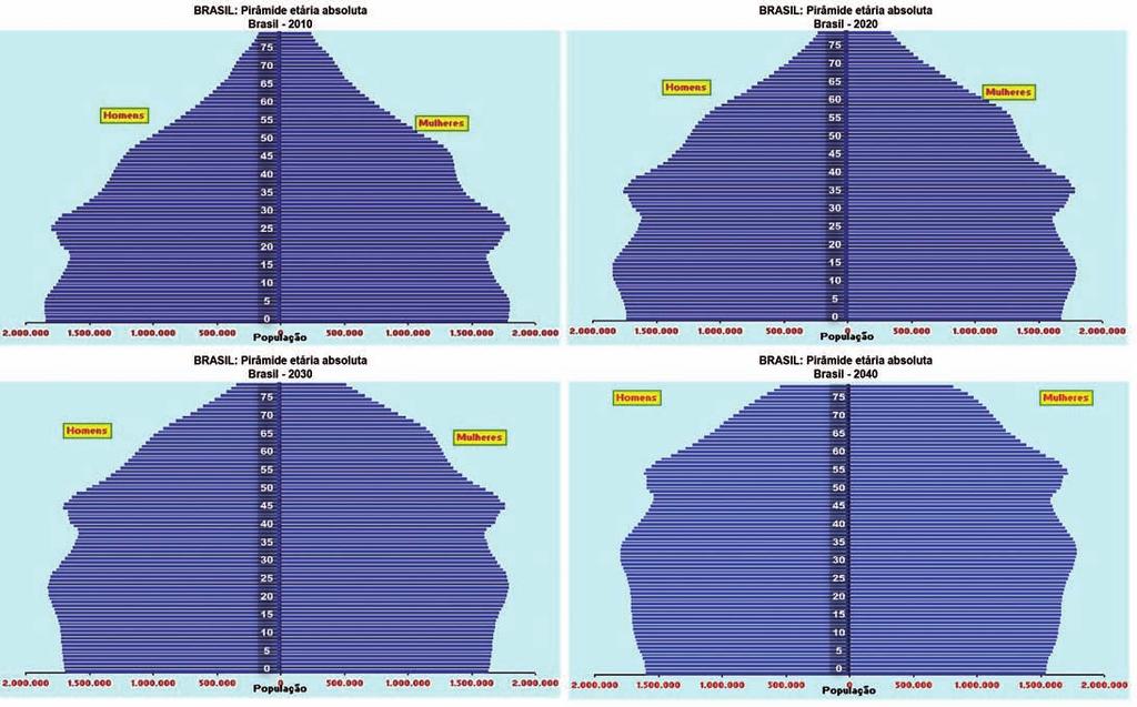 2011 EXAME NACIONAL DE DESEMPENHO DOS ESTUDANTES QUESTÃO 28 Figura. Brasil: Pirâmide Etária Absoluta (2010-2040) Disponível em: <www.ibge.gov.