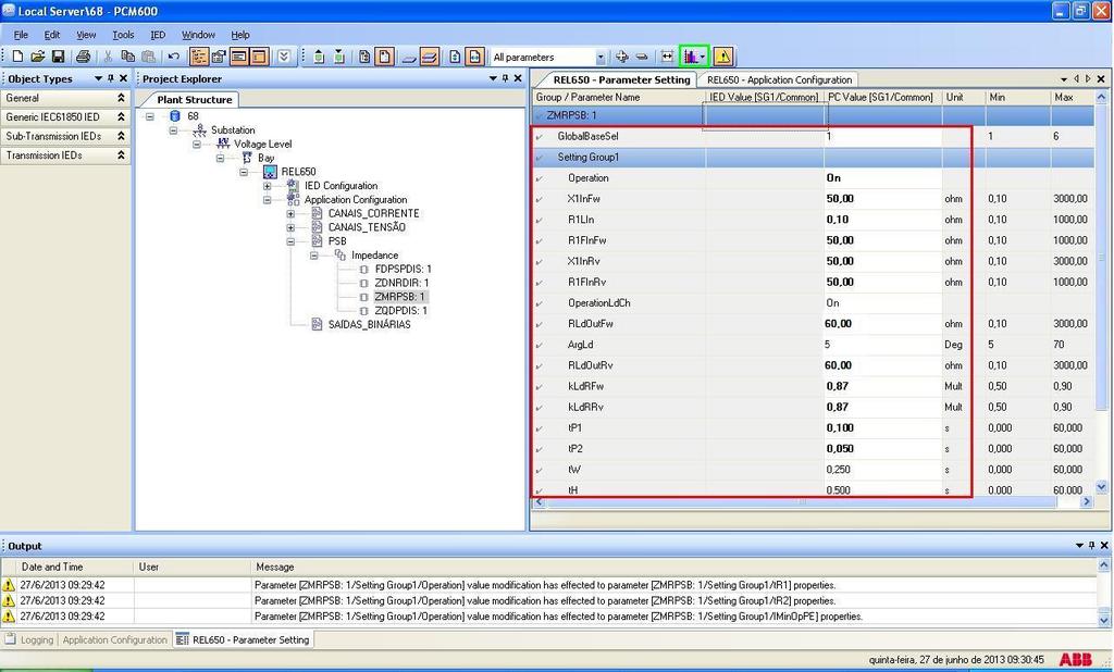 A próxima parametrização é do seletor de fase e compensador de carga. Selecione a opção FDPSPDIS:1 e realize os seguintes ajustes.