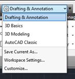 O AutoCAD vem com 4 Workspace (Drafting & Annotation, 3D Basics, 3D Modeling e AutoCAD Classic). O utilizador tem a possibilidade de personalizar e salvar a seu próprio workspace. Figura 2.