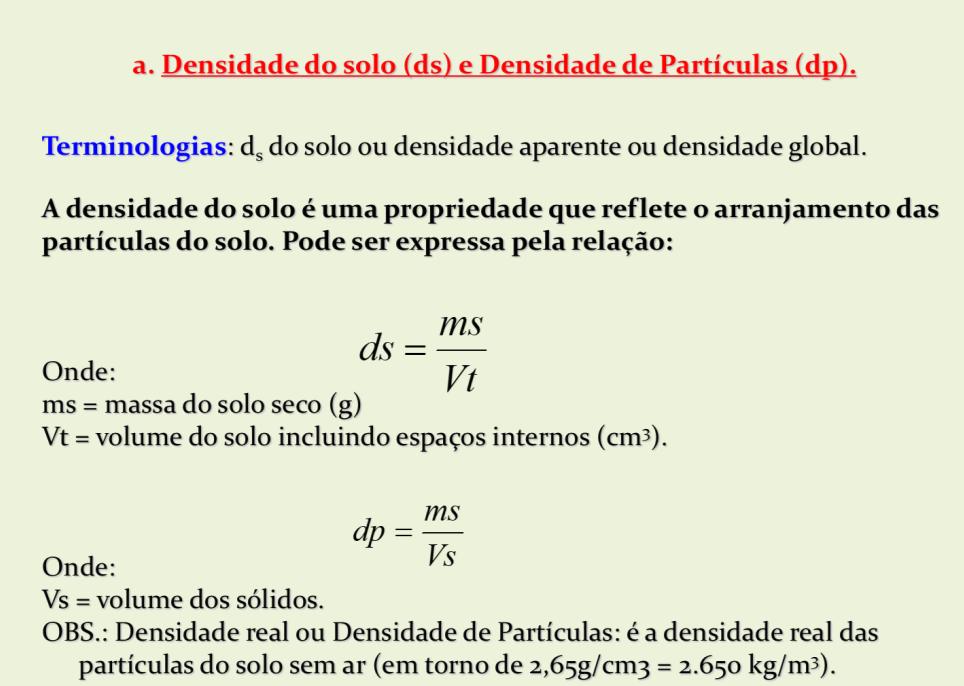 Propriedade: atributo que varia com o uso e manejo Densidade do solo (ds) e Densidade de Partículas