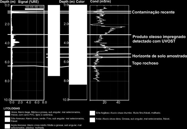 LIF 3 A perfilagem LIF 3 identificou dois níveis com resíduos oleosos.