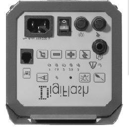 Painel: Tecla liga/desliga fotosensor Escala de potência em fstop Tecla liga/desliga beep Conector de expansão RJ-12 Tecla de aumento e diminuição de potência Led indicação liga/desliga fotosensor