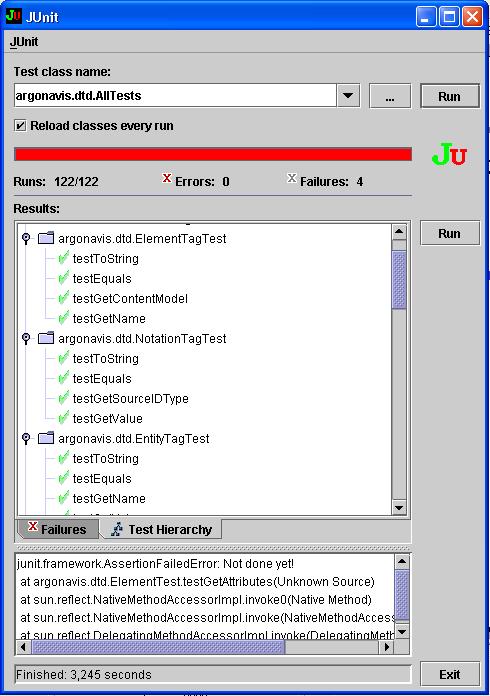 Árvore de testes Usando um Composite de TestCases, pode-se passar para o TestRunner a raiz dos TestCases e todos os seus componentes serão executados java -cp junit.jar junit.swingui.