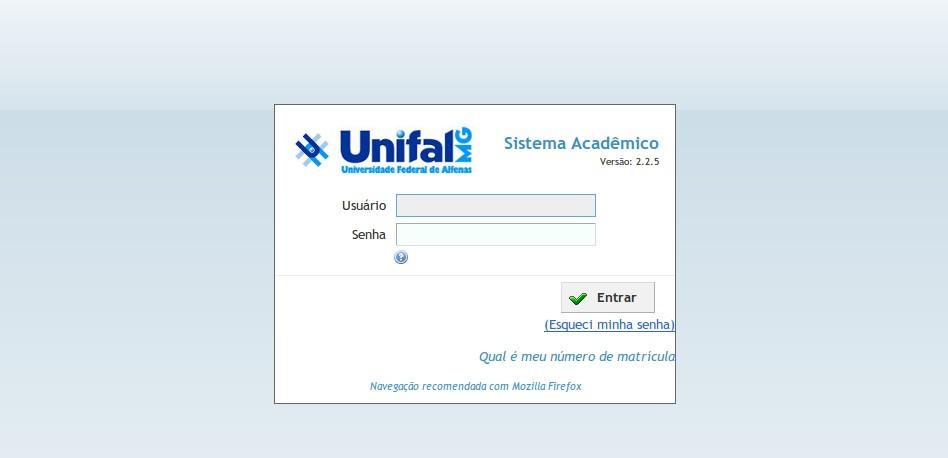 Tutorial: Renovação de Matrícula on-line no Sistema Acadêmico 1) Acesse o Sistema Acadêmico no topo da página principal da Unifal-MG ou diretamente por meio do endereço http://academico.unifal-mg.edu.