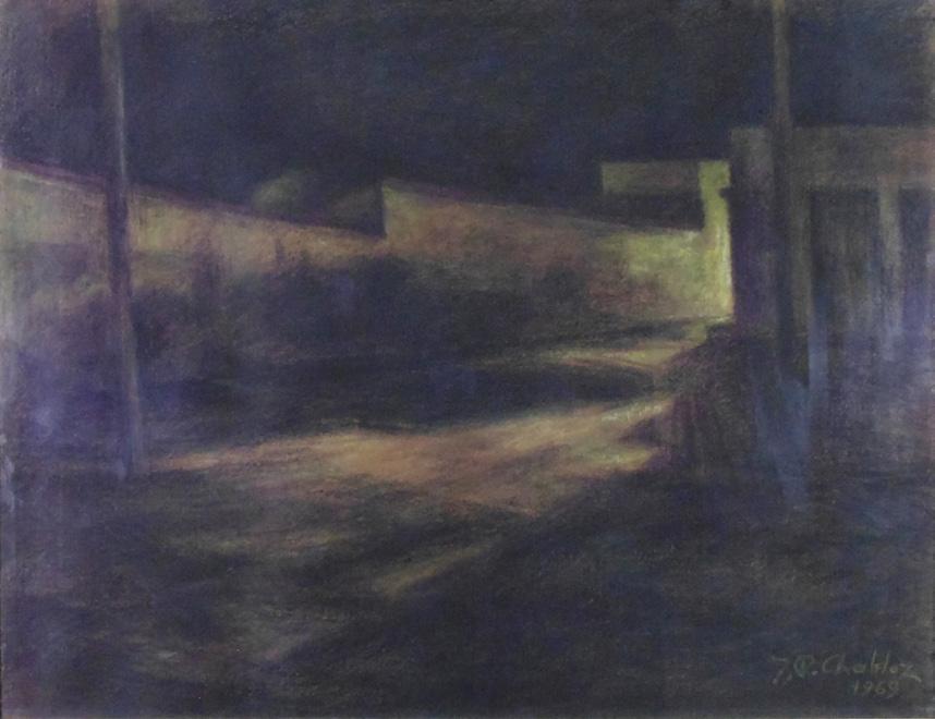 CHABLOZ Lausana, Suíça, 1910 - Fortaleza, CE 1984 Intitulado: Noturno Lápis de cera sobre papel 45 x 58 cm Ass, dat.
