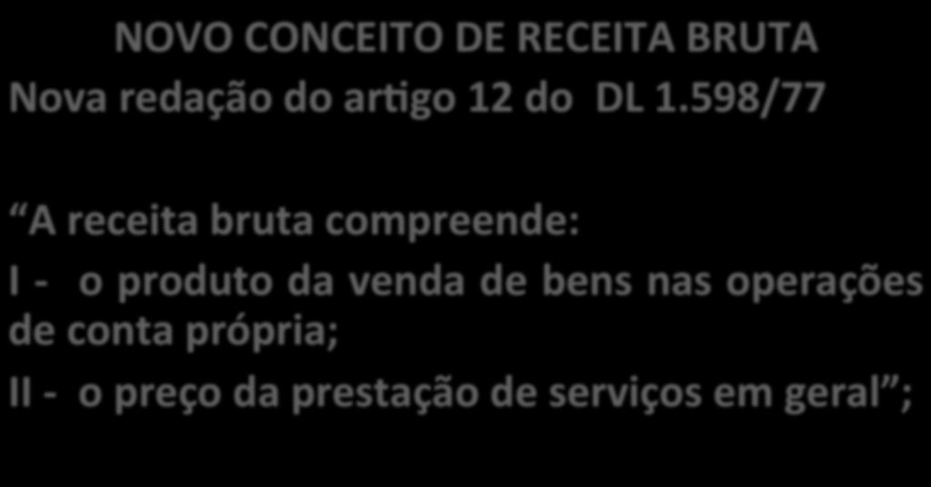 NOVO CONCEITO DE RECEITA BRUTA Nova redação do ar_go 12 do DL 1.