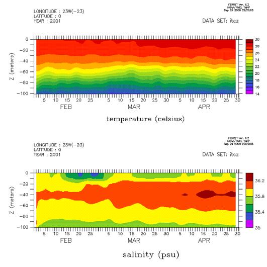 Figura 3: Variáveis médias reproduzidas pelo GOTM para a Estação 1. (a) Temperatura potencial; (b) salinidade.