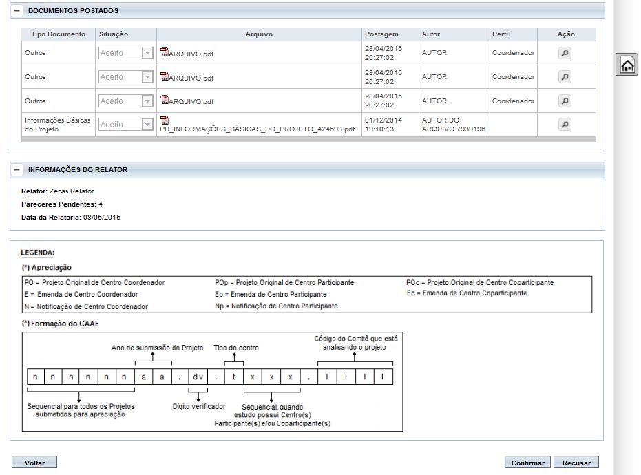 demais Filtros de Busca. O Coordenador deve <Confirmar> ou <Recusar>.