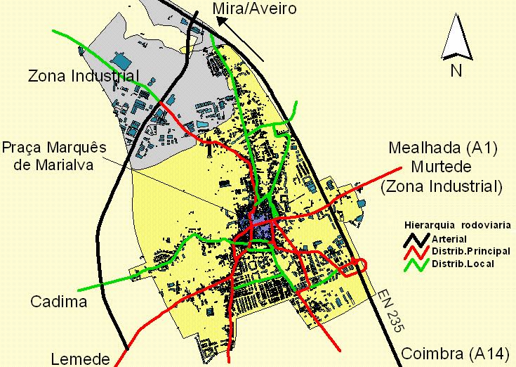 Figura 2 - Hierarquia Rodoviária Actual da Cidade de Cantanhede Actualmente, o centro da Cidade de Cantanhede é invadido por milhares de veículos automóveis.