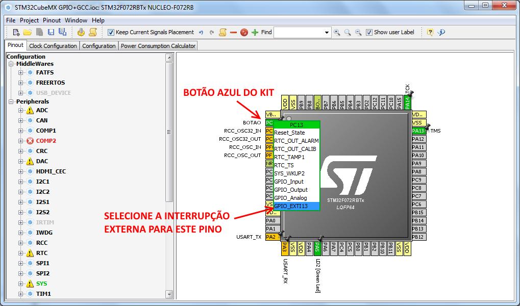 3. CONFIGURAÇÃO DOS PINOS PELO STM32CubeMX COM