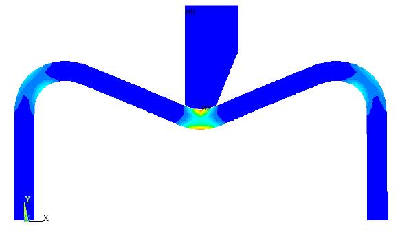 Na Figura 78 encontra-se o estado deformado da estrutura após o impacto da massa. Figura 78 Estrutura em U após impacto a 19,44 km/h.