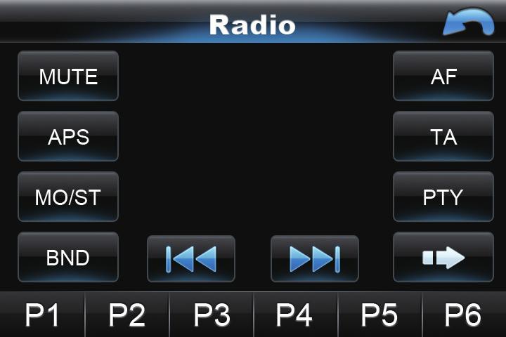 Operação do rádio 1. Escolha da banda Quando estiver no modo rádio, a imagem abaixo será exibida na tela de LCD. Toque no símbolo BND para escolher uma das três bandas de FM ou uma das duas de AM.
