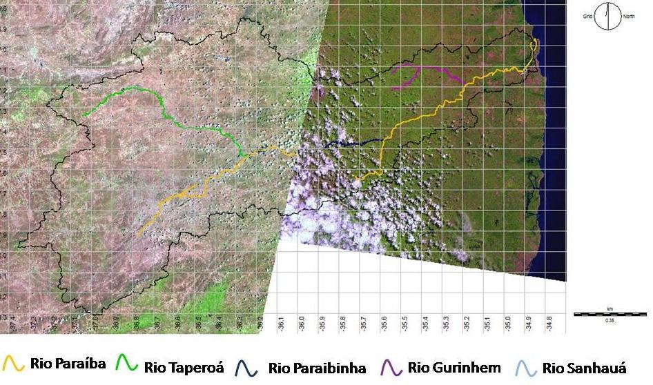 4 RESULTADOS E DISCUSSÃO Na Figura 4 são apresentadas as imagens LANDSAT utilizadas para vetorização do rio Paraíba e principais afluentes.