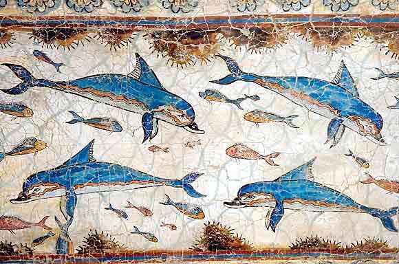 Decoração mural com golfinhos.