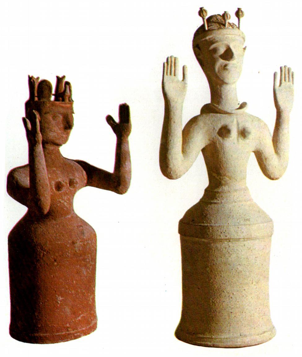 Figuras minóicas de deusas de ou devotas de Gazi.