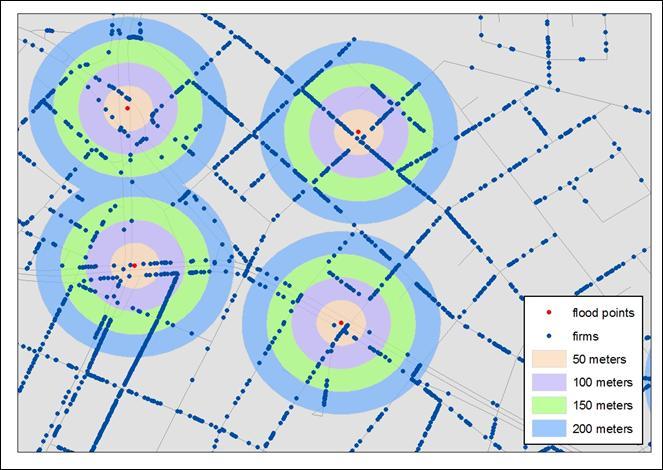 Example of GIS-based influence area of flood