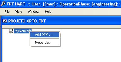 Primeiro, selecione o DTM de comunicação para a sua configuração.