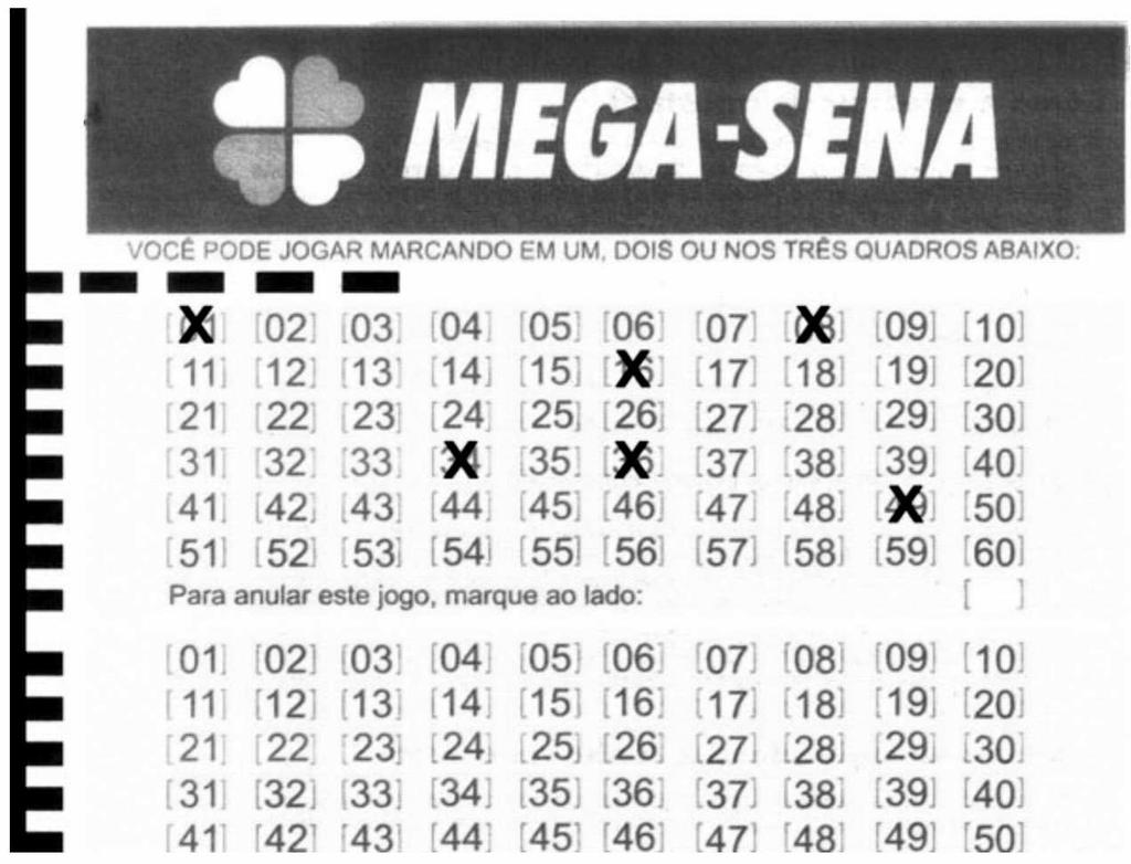 6. Observe o bilhete da mega-sena, ao lado. Considere apenas um dos quadros com os números de 1 a 60 para responder às questões a seguir.