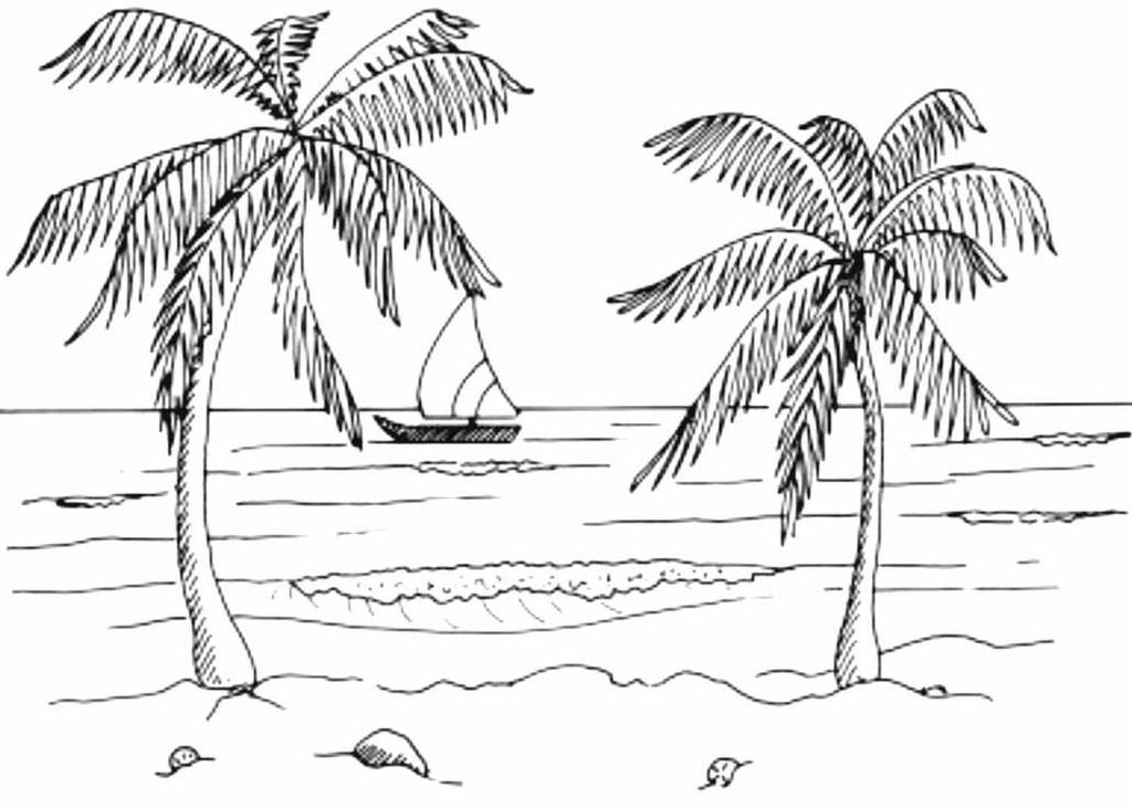 8. Complete a paisagem de praia tropical a seguir, construindo uma circunferência com 25 mm de raio para representar o Sol. (0,1) P O que é diâmetro de uma circunferência? (0,1) 9.