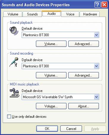 3 Certifique-se de que as definições do microfone e do altifalante do softphone do PC estão configuradas para o Blackwire C710M/C720M da