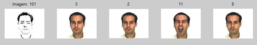 Figura 7: resultado da busca por similaridade das quatro faces mais semelhantes da base de testes, comparando-se o auto-esboço com o retrato falado.