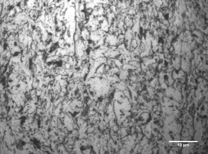 109 Alinhamento da fase dura 4.3.2.1 Ensaio de Envelhecimento a 125ºC por 300s (CDP46). Ataque Nital 2%. Ampliação 1000x. Alinhamento das fases duras mostrando o sentido de laminação.