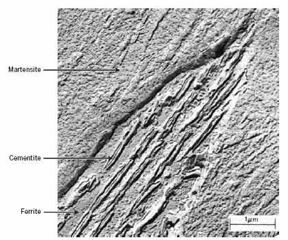 58 Figura 2.4.2.2 - Micrografia eletrônica de transmissão de réplica mostrando a estrutura da bainita (Metals Handbook, 1973).