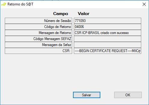 Verifique o processo de criação do CSR ICP-Brasil foi efetuado com sucesso e que o campo CSR está preenchido. É importante armazenar esse retorno para a próxima etapa.