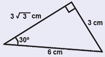 Nesta figura, o cateto oposto ao ângulo de 30º mede 4 cm. O cateto adjacente a este ângulo mede 4 3 cm e a hipotenusa mede _8cm_.