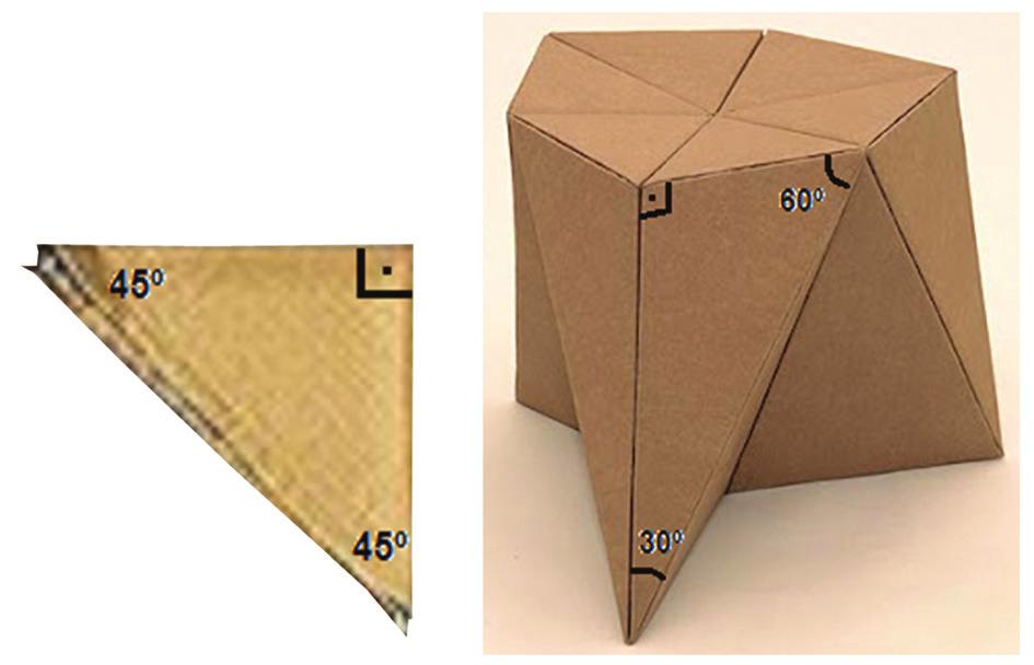 Figura 3: Um guardanapo de pano, dobrado em quatro partes, determina um triângulo retângulo, contendo o ângulo de 45º.