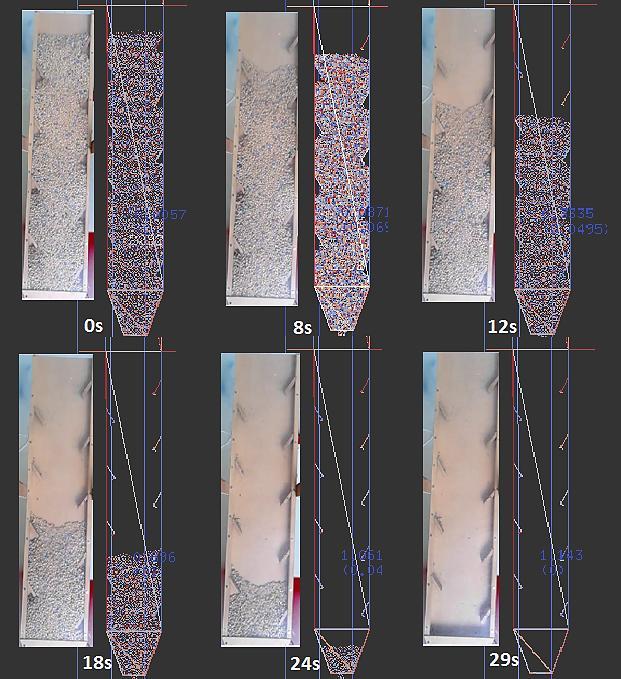 Apêndice APÊNDICE Imagens das simulações realizadas no software Woo. Figura 3.6: Comparação entre o fluxo de grãos de soja para o ângulo do aparato de 30º e calhas 30º. Fonte: o autor, 2015.