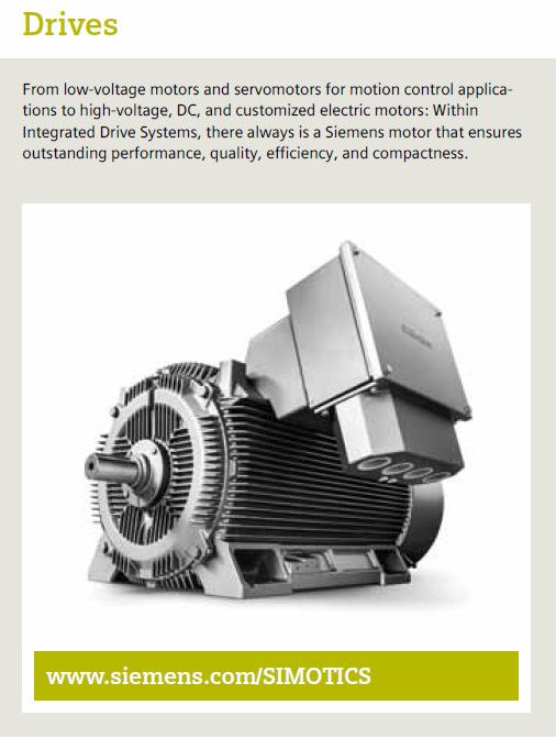 COMPONENTES O portefólio de motores eléctricos da Siemens providenciam os mais altos níveis de eficiência e cobrem toda a gama de motores síncronos e assíncronos.