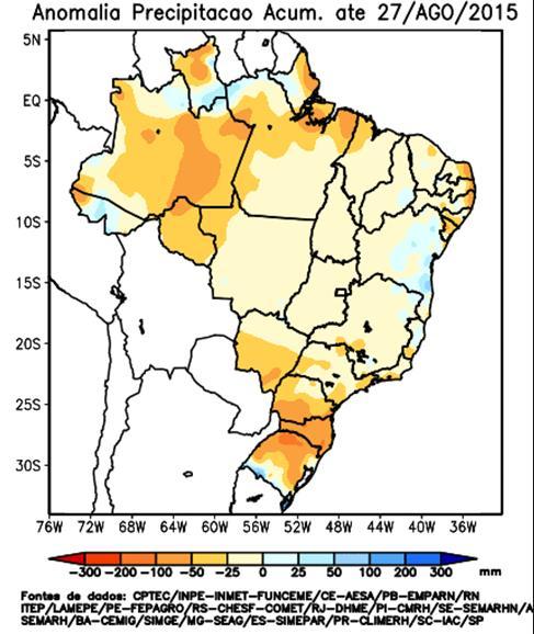 % da MLT % da MLT % da MLT % da MLT SETEMBRO RV0 2- Avaliação de agosto Nas duas primeiras semanas do mês, ocorreu chuva fraca apenas na bacia do rio Jacuí.