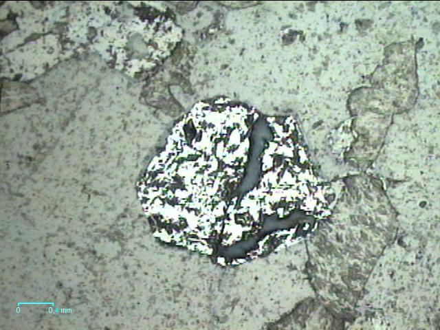 AMOSTRA: AN09/FEN146-39, 5M. Rocha: piroxênio albitito (mineralizado).