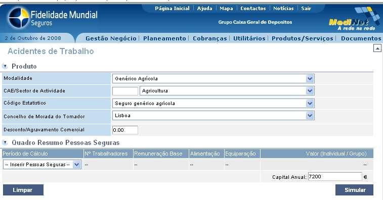 Genérico Agrícola Após preenchimento dos campos: CAE/Sector de Actividade; Código Estatístico;