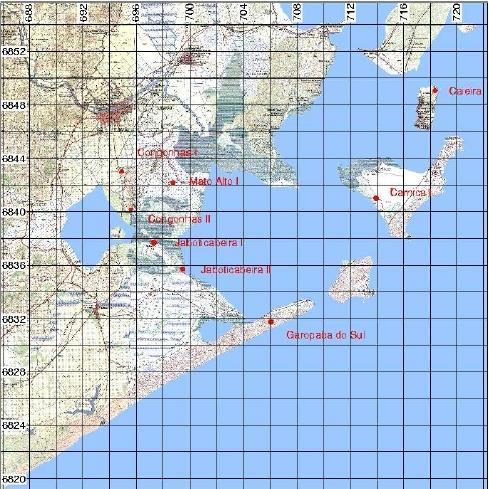 34 Figura 3 - Mapa da região por volta de 3.000 AP, com o nível do mar 1,0 acima do atual. Fonte: Kneip 2004. O período de 3.