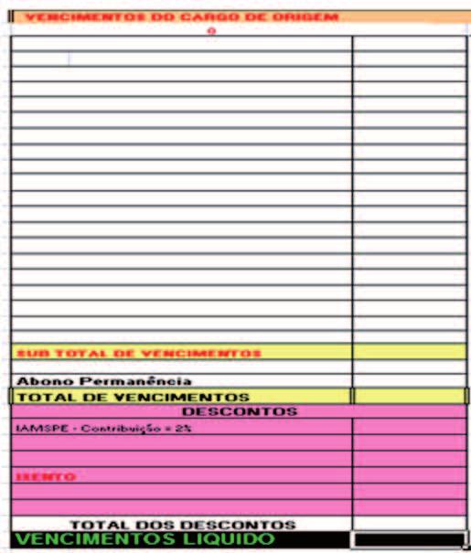 FIGURA 6 A figura 6 representa uma fração da planilha JA INC (décimos já incorporados), cuja função é a de demonstrar o resultado final da composição salarial.