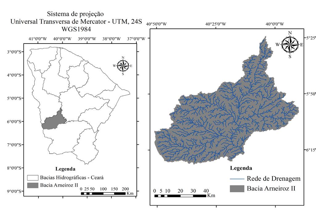 Material e Métodos O estudo foi realizado na bacia hidrográfica do açude Arneiroz II (Figura 1), localizado na cidade de Arneiroz no estado do Ceará. Possui capacidade de armazenamento de 197.