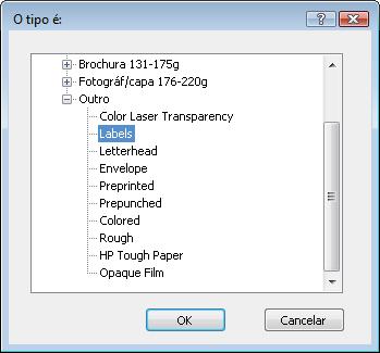7. Selecione a opção para o tipo de papel que você está usando e clique no botão OK. 8.