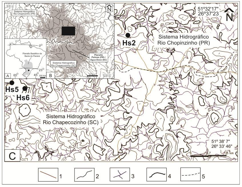 Figura1: Localização da área de estudo. A: Planalto Basáltico da Bacia do Paraná. B: Planalto de Água Doce/ Palmas.
