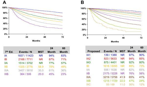 Overall survival by clinical stage according eighth edition Peter