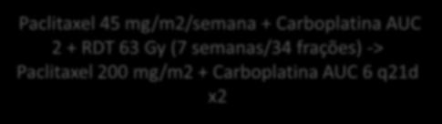 x2 -> Paclitaxel 45 mg/m2/semana + Carboplatina AUC 2 + RDT 63 Gy