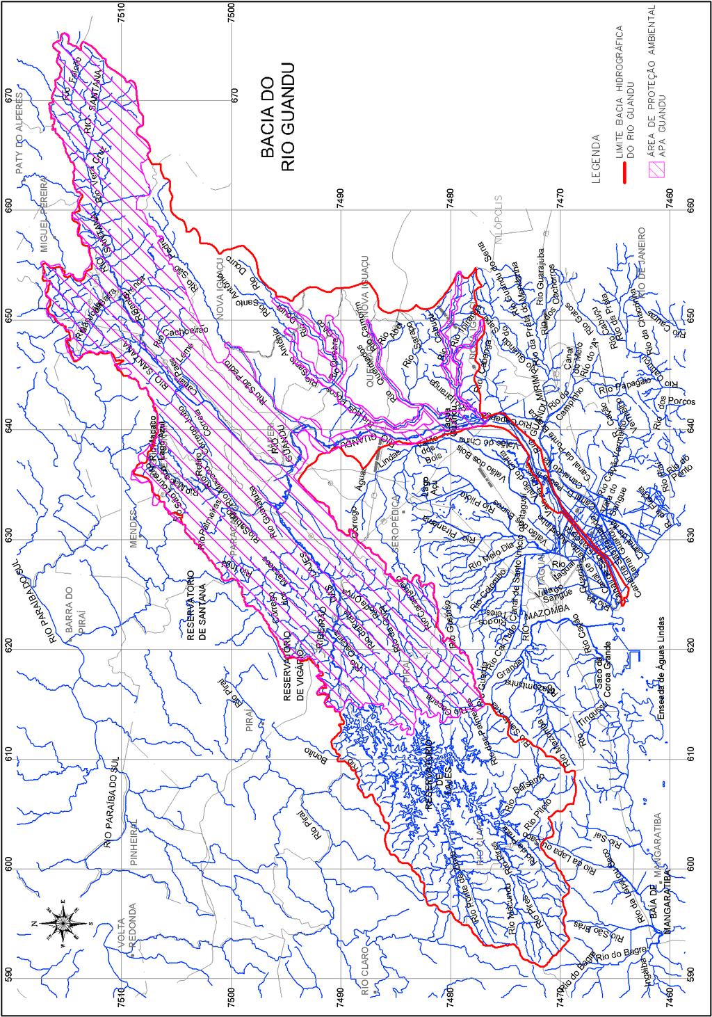 O mapa da Figura 5 apresenta a bacia hidrográfica em estudo e a APA