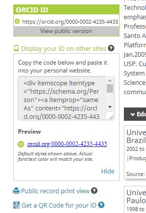 Inclua seu número identificador ORCID em sua página pessoal, em sua assinatura de e-mail, em pôsteres e apresentações, ao enviar publicações para editoras, solicitar